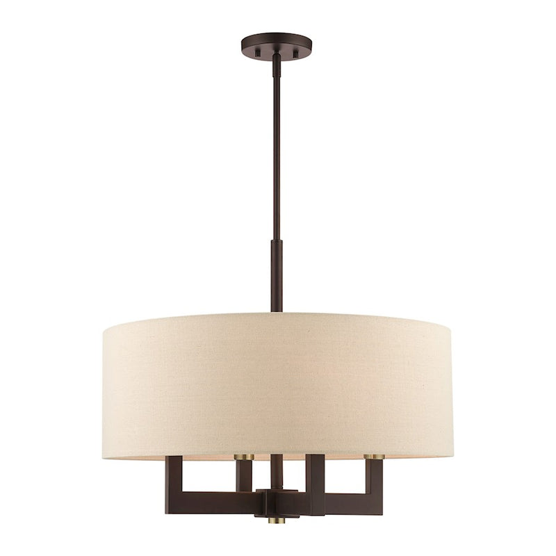 Livex Cresthaven 4-Light Chandelier, Bronze/Brass/Ash Linen Hardback