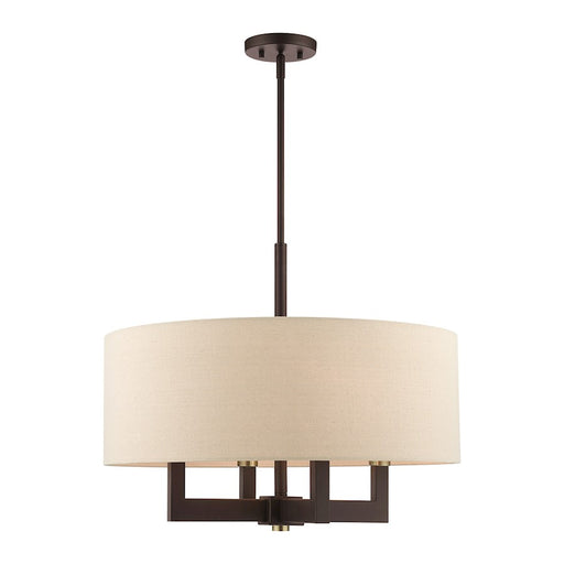 Livex Cresthaven 4-Light Chandelier, Bronze/Brass/Ash Linen Hardback