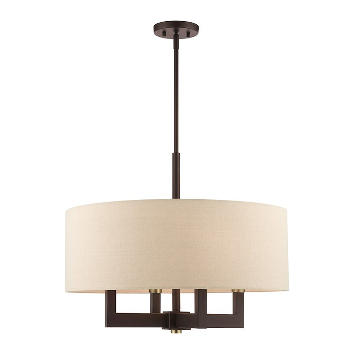 Livex Cresthaven 4-Light Chandelier, Bronze/Brass/Ash Linen Hardback