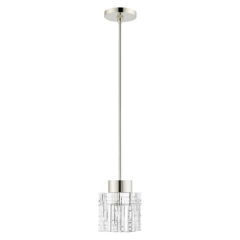 Livex Rotterdam 1 Light Pendant, Polished Nickel/Clear Crystals