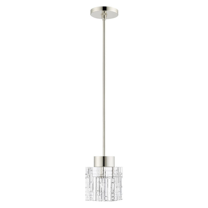 Livex Rotterdam 1 Light Pendant, Polished Nickel/Clear Crystals