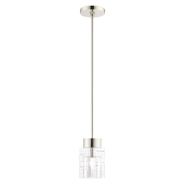 Livex Rotterdam 1 Light Pendant, Polished Nickel/Clear Crystals