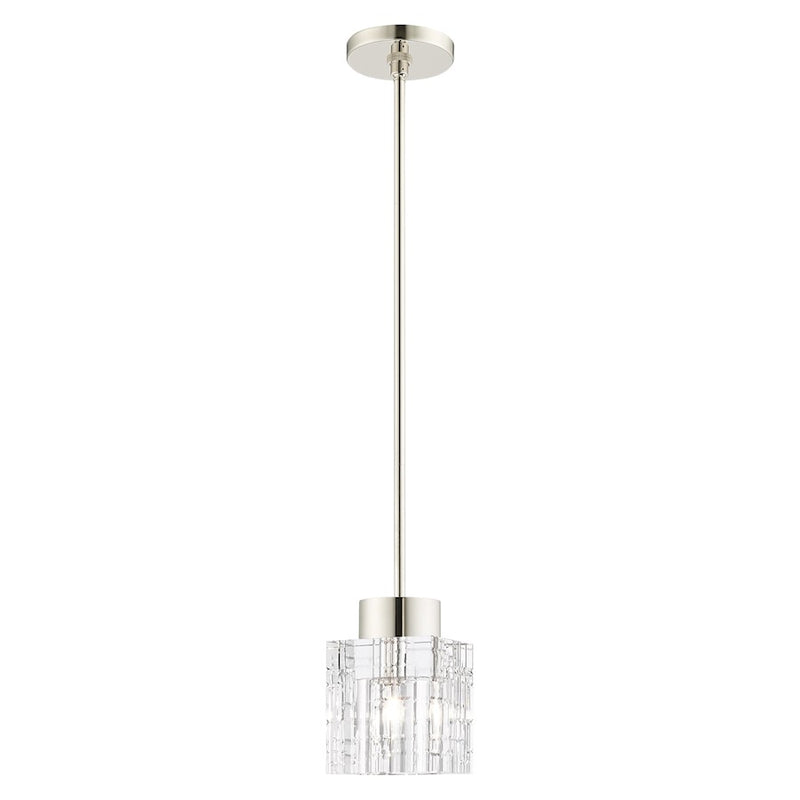 Livex Rotterdam 1 Light Pendant, Polished Nickel/Clear Crystals