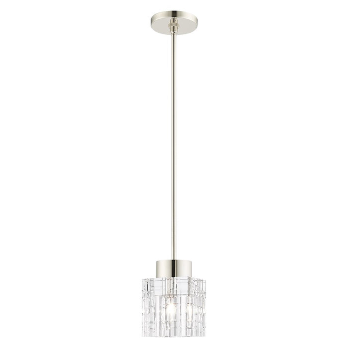 Livex Rotterdam 1 Light Pendant, Polished Nickel/Clear Crystals