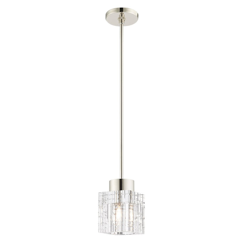 Livex Rotterdam 1 Light Pendant, Polished Nickel/Clear Crystals