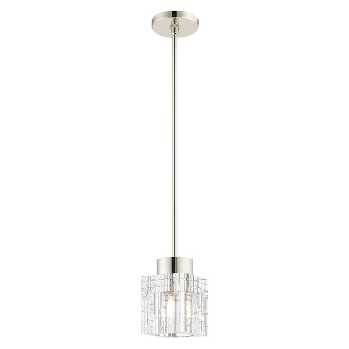 Livex Rotterdam 1 Light Pendant, Polished Nickel/Clear Crystals