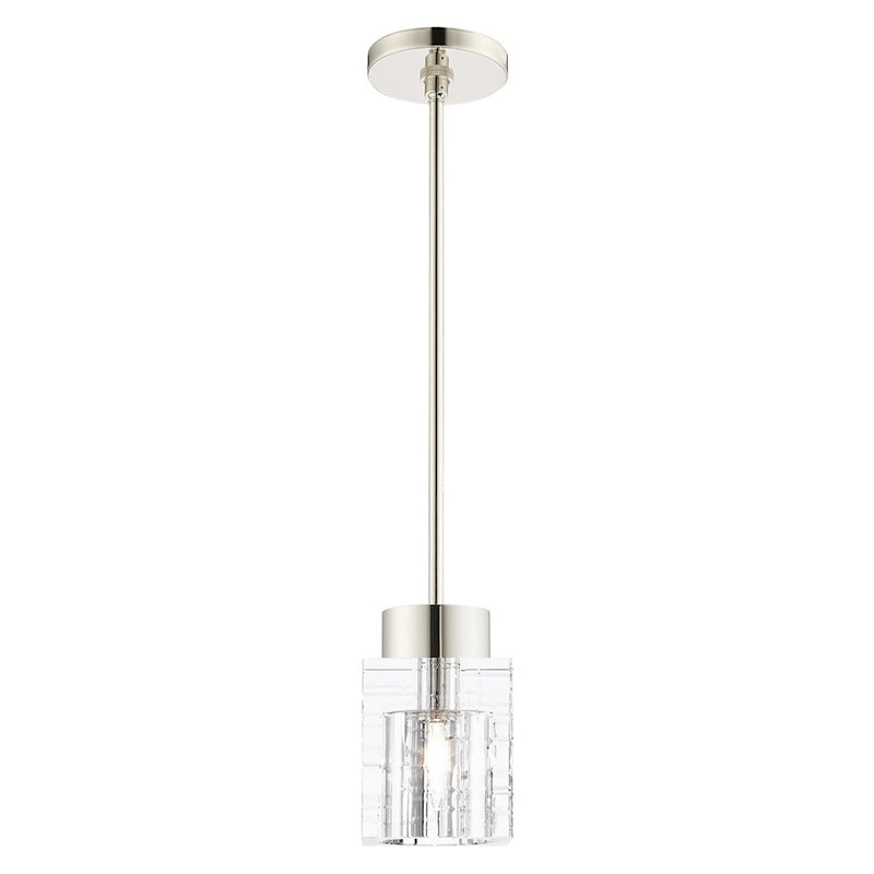 Livex Rotterdam 1 Light Pendant, Polished Nickel/Clear Crystals