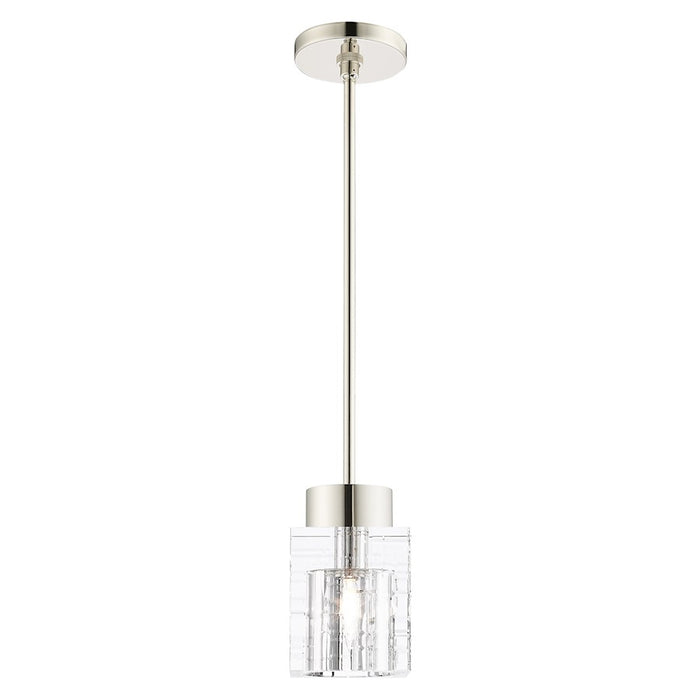 Livex Rotterdam 1 Light Pendant, Polished Nickel/Clear Crystals