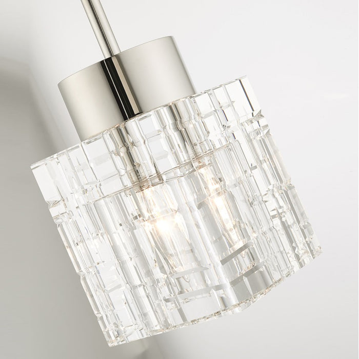 Livex Rotterdam 1 Light Pendant, Polished Nickel/Clear Crystals