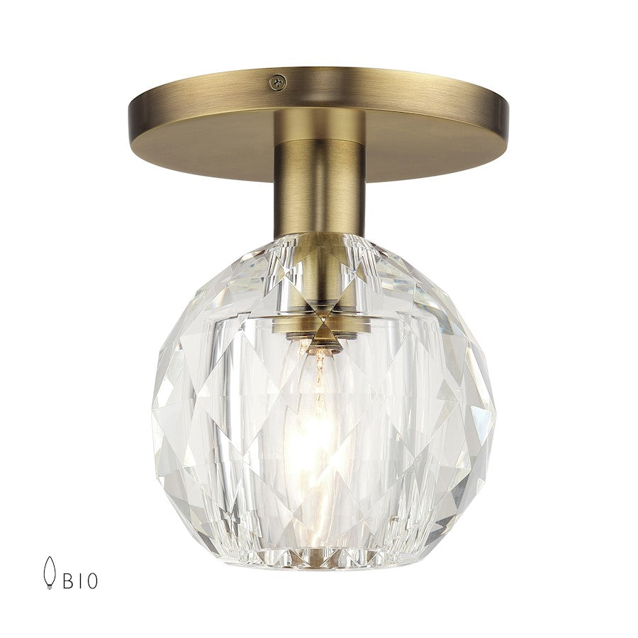 Livex Whitfield 1Lt Semi-Flush, Natural Brass/Crystal Shade - 46320-08