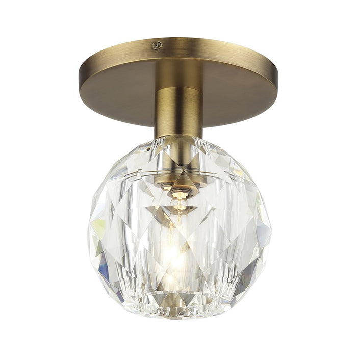 Livex Whitfield 1Lt Semi-Flush, Natural Brass/Crystal Shade