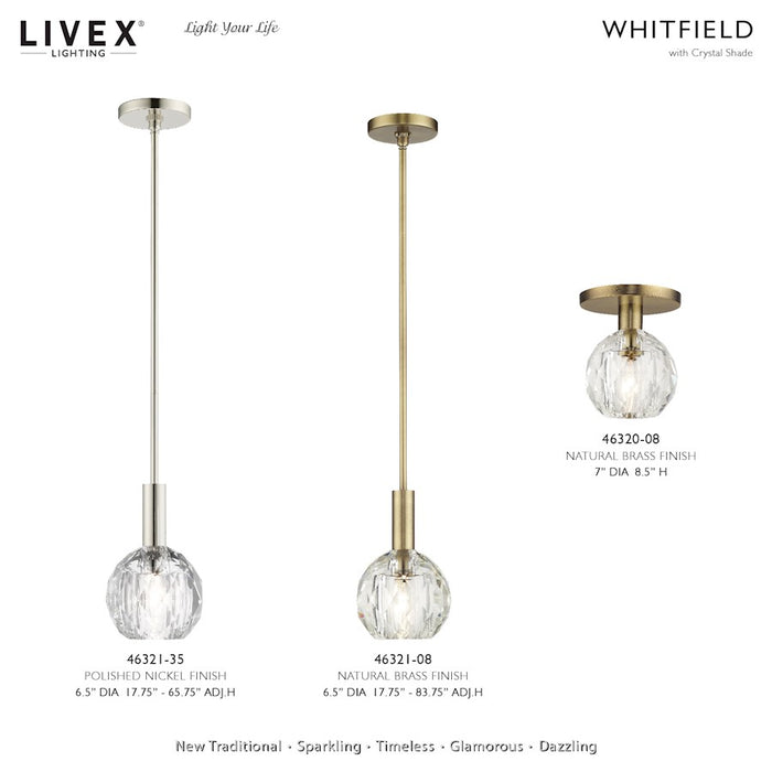 Livex Whitfield 1Lt Semi-Flush, Natural Brass/Crystal Shade