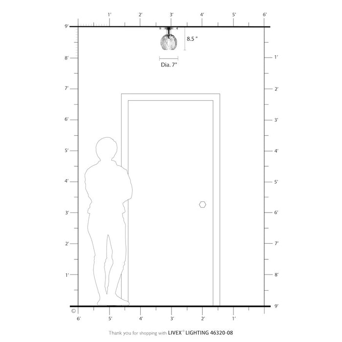 Livex Whitfield 1Lt Semi-Flush, Natural Brass/Crystal Shade