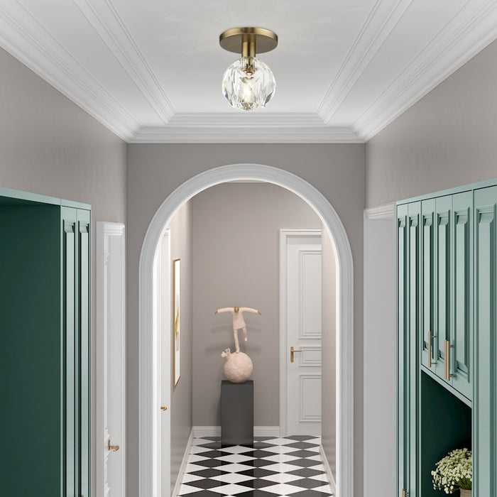 Livex Whitfield 1Lt Semi-Flush, Natural Brass/Crystal Shade