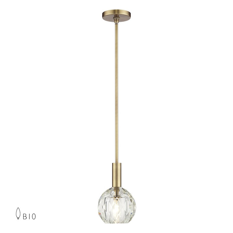 Livex Whitfield 1Lt Pendant, Natural Brass/Crystal Shade - 46321-08
