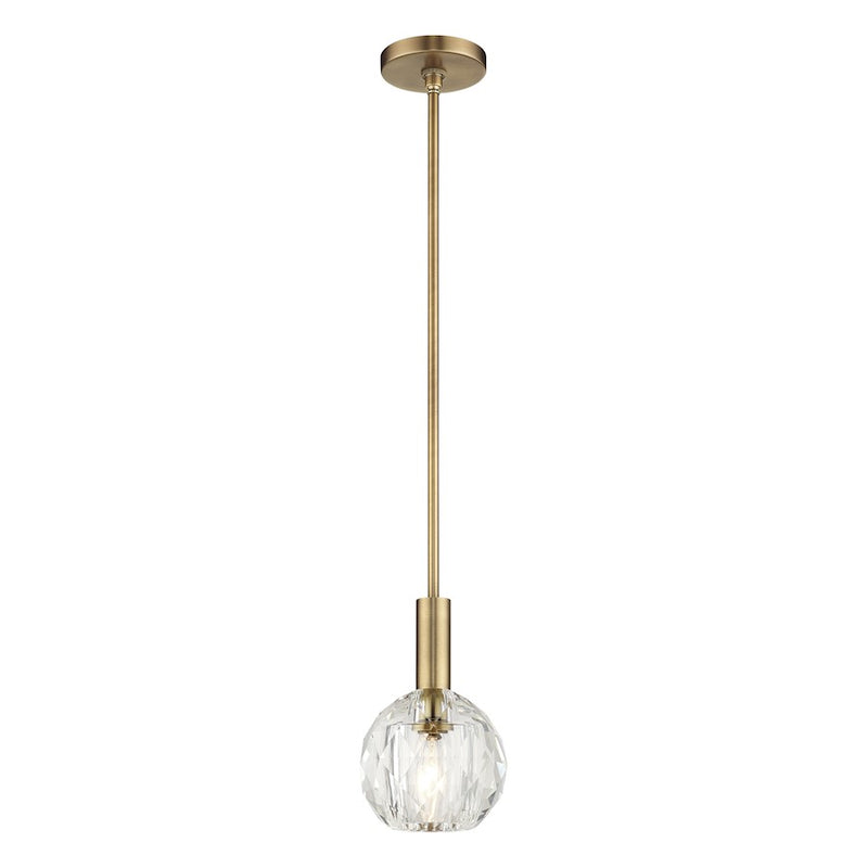 Livex Whitfield 1Lt Pendant, Natural Brass/Crystal Shade