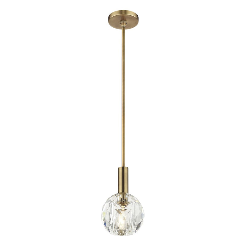 Livex Whitfield 1Lt Pendant, Natural Brass/Crystal Shade