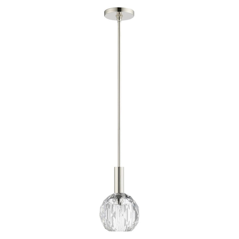 Livex Whitfield 1 Light Pendant, Polished Nickel/Clear Crystals