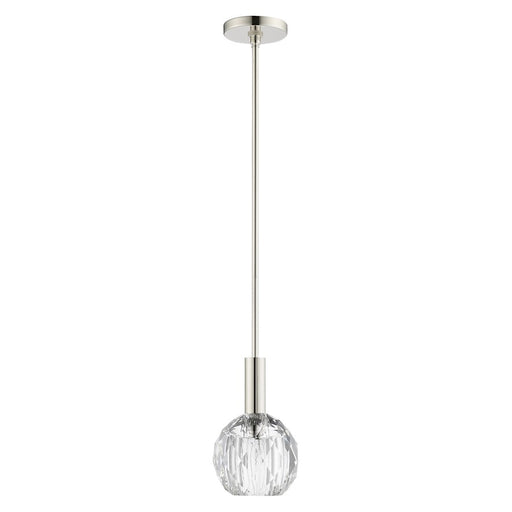 Livex Whitfield 1 Light Pendant, Polished Nickel/Clear Crystals