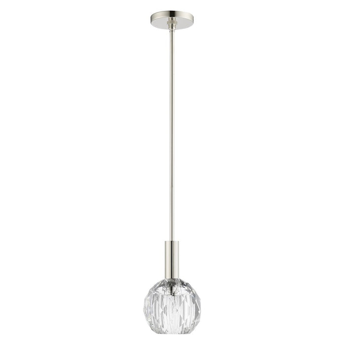 Livex Whitfield 1 Light Pendant, Polished Nickel/Clear Crystals
