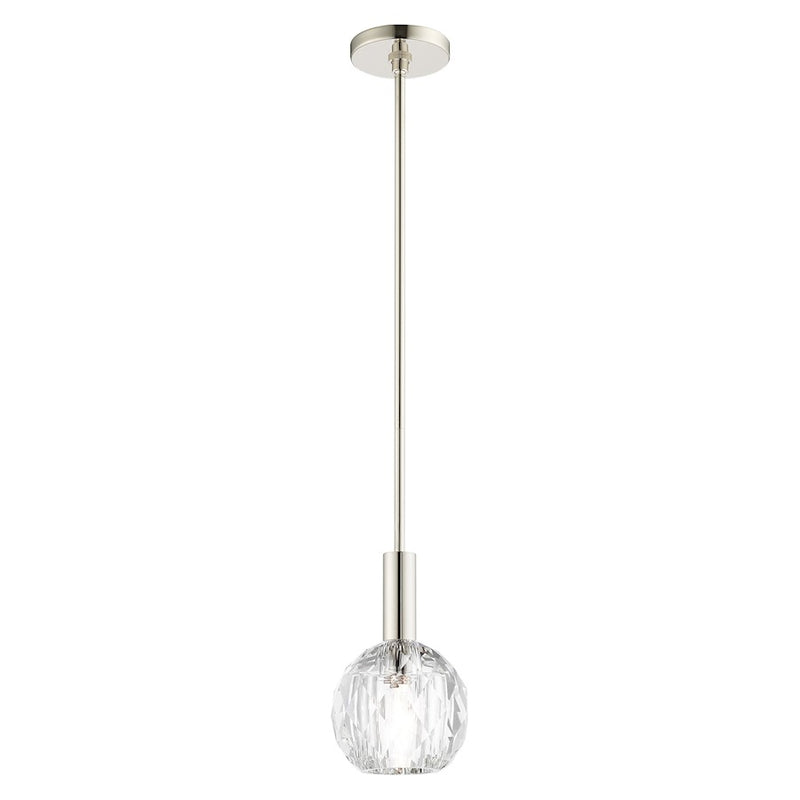 Livex Whitfield 1 Light Pendant, Polished Nickel/Clear Crystals