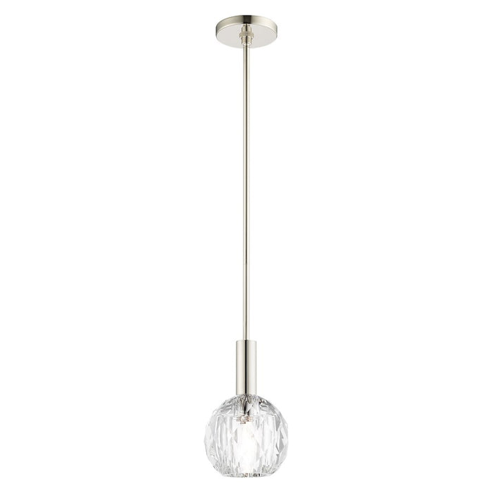 Livex Whitfield 1 Light Pendant, Polished Nickel/Clear Crystals