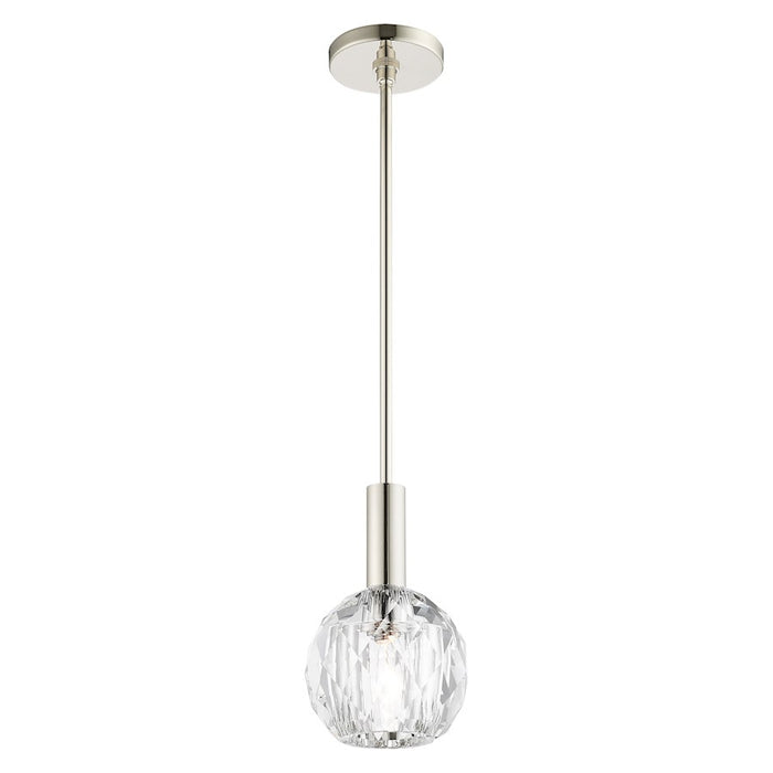 Livex Whitfield 1 Light Pendant, Polished Nickel/Clear Crystals