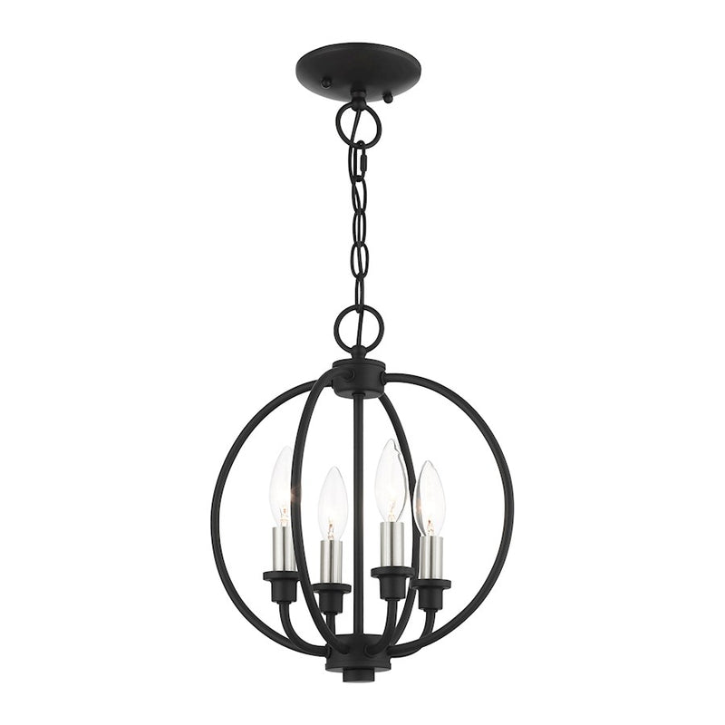 Livex Milania 4 Light Convertible Semi Flush/Chandelier, Black/Nickel