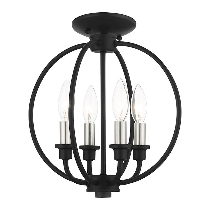 Livex Milania 4 Light Convertible Semi Flush/Chandelier, Black/Nickel