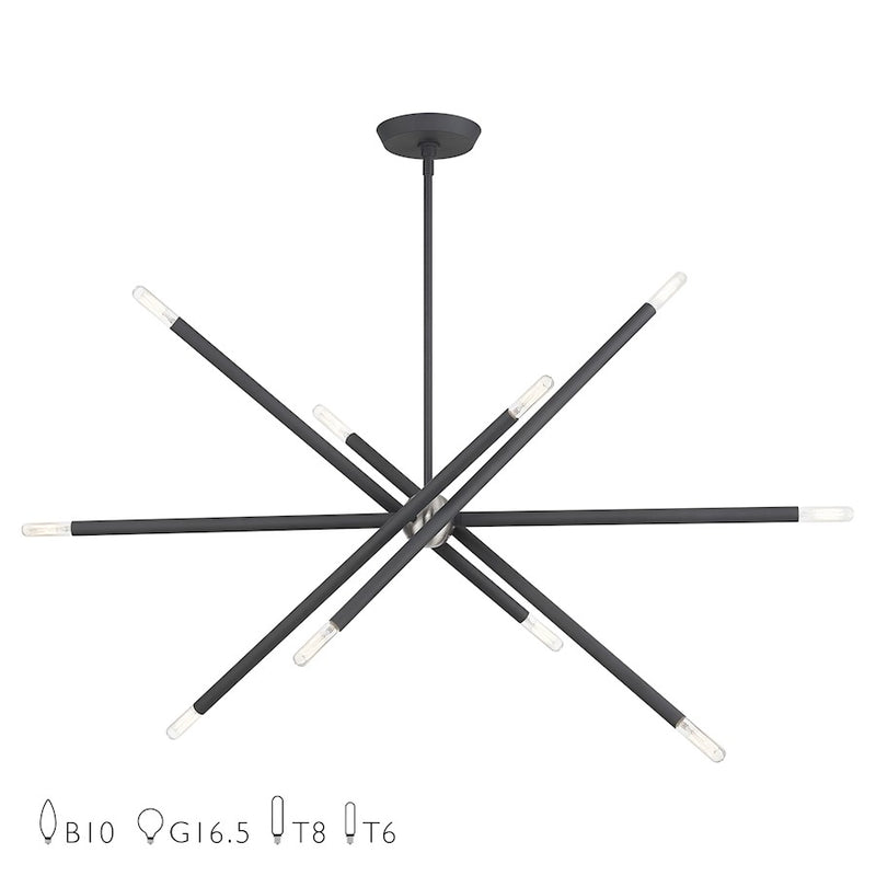 Livex Soho 10Lt Large Linear Chandelier, Scandinavian Gray/Nickel - 46777-76