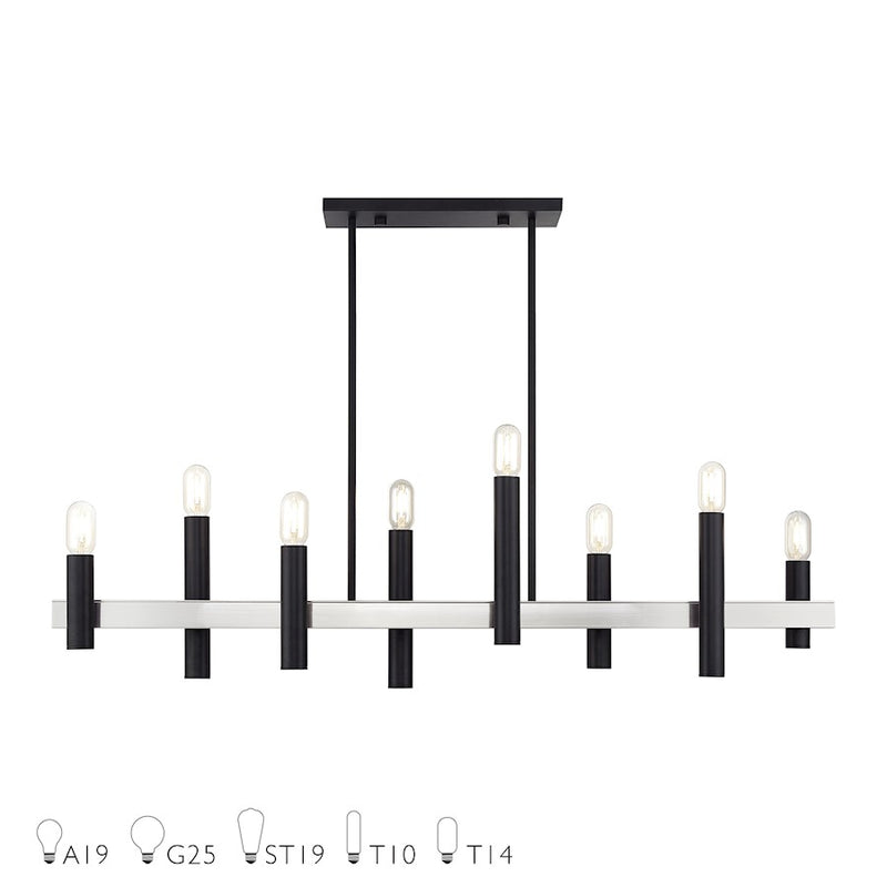 Livex Helsinki 8Lt Extra Large Linear Chandelier, Black/Nickel - 46868-04