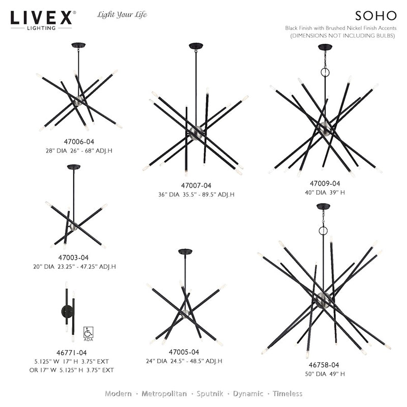 Livex Soho 6Lt Small Chandelier, Black