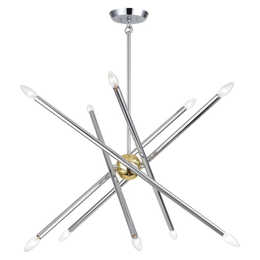 Livex Soho 10Lt Chandelier, Polished Chrome/Polished Brass Accents