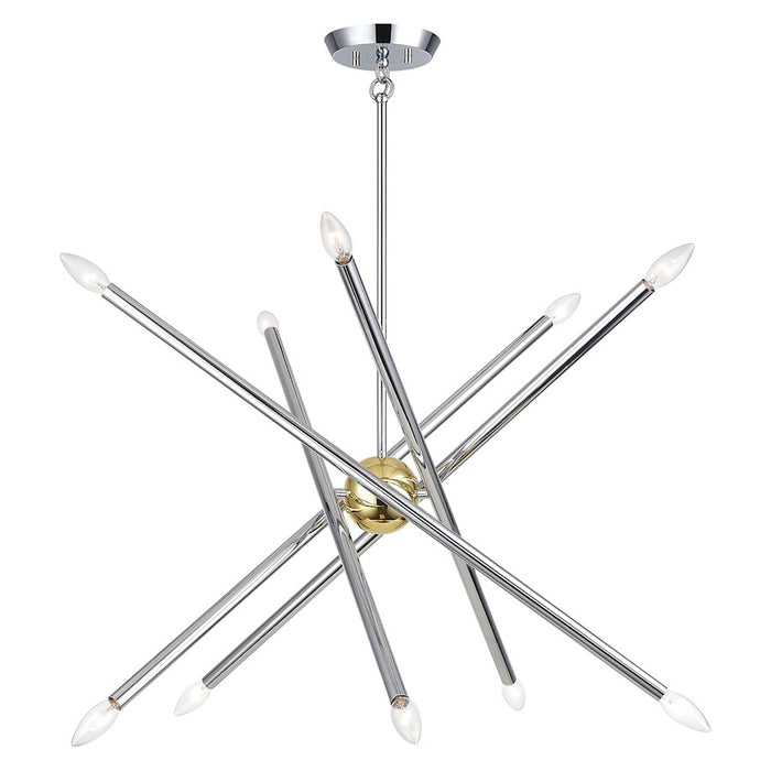Livex Soho 10Lt Chandelier, Polished Chrome/Polished Brass Accents
