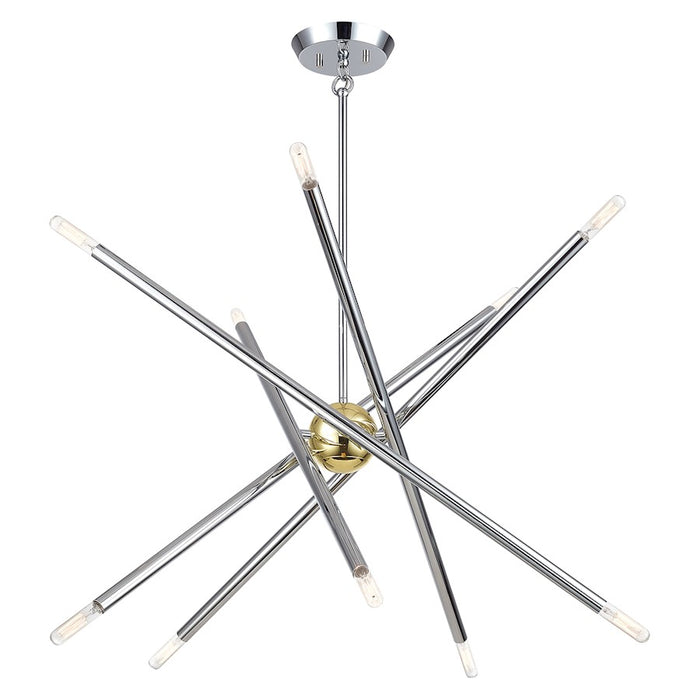Livex Soho 10Lt Chandelier, Polished Chrome/Polished Brass Accents