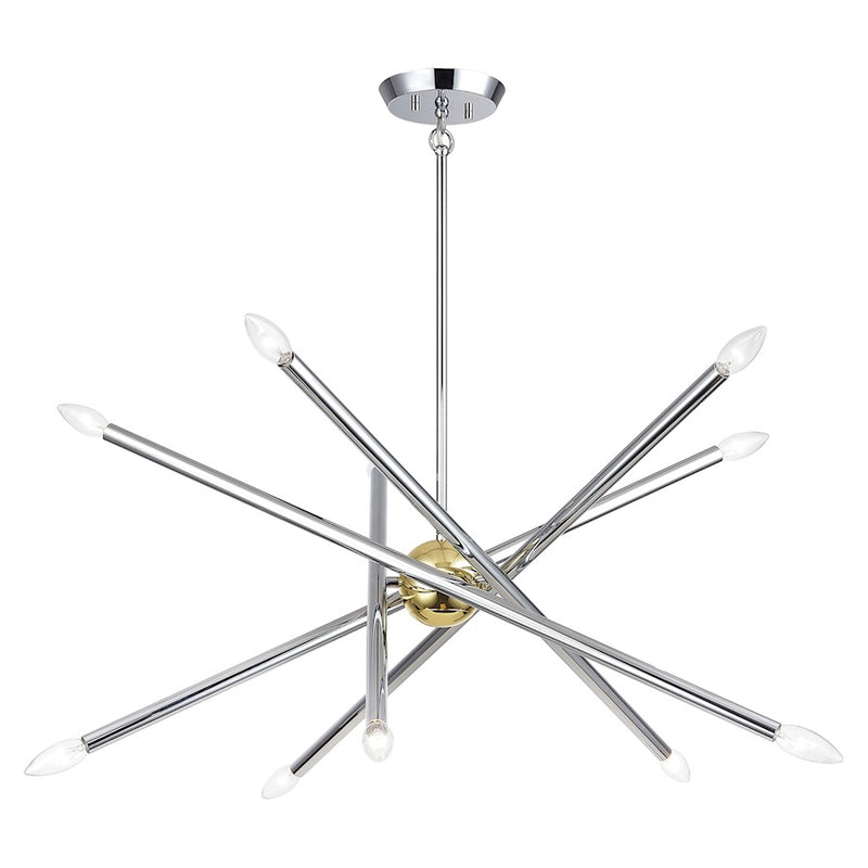 Livex Soho 10Lt Chandelier, Polished Chrome/Polished Brass Accents