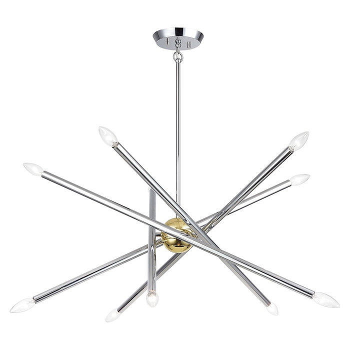 Livex Soho 10Lt Chandelier, Polished Chrome/Polished Brass Accents