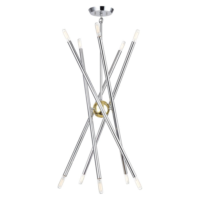 Livex Soho 10Lt Chandelier, Polished Chrome/Polished Brass Accents