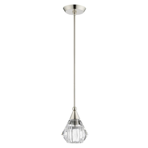 Livex Brussels 1 Light Pendant, Polished Nickel/Clear Crystals