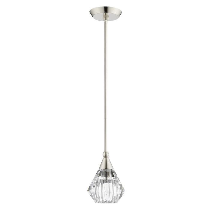 Livex Brussels 1 Light Pendant, Polished Nickel/Clear Crystals