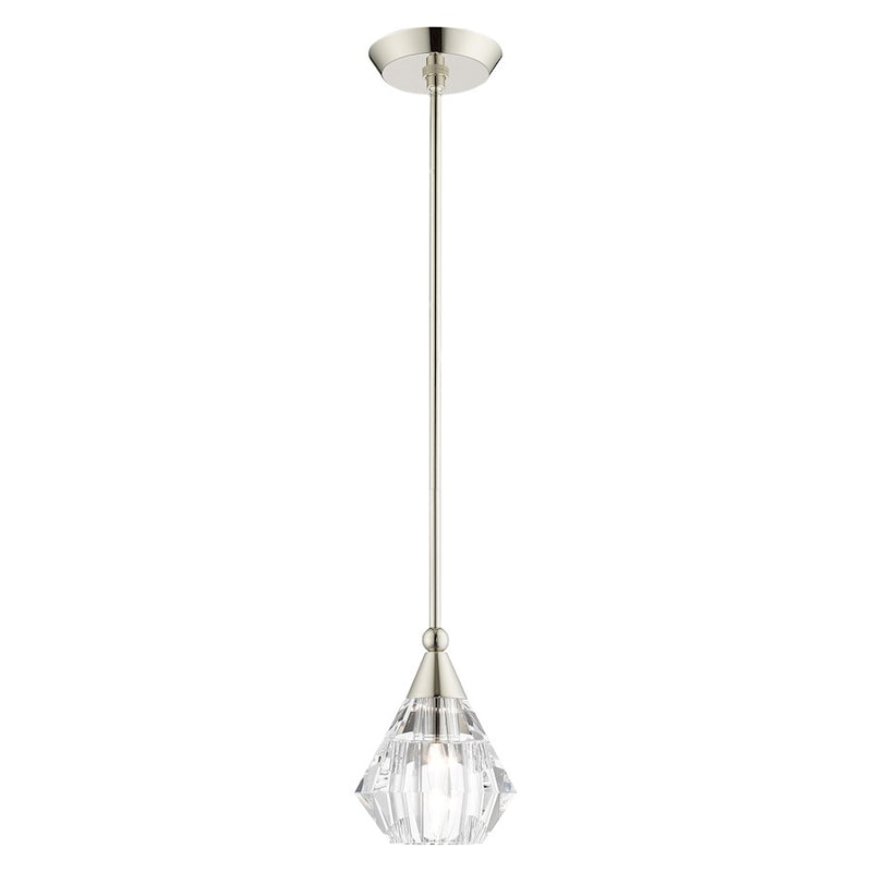 Livex Brussels 1 Light Pendant, Polished Nickel/Clear Crystals