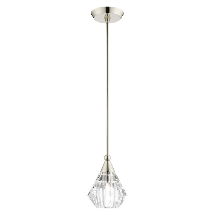 Livex Brussels 1 Light Pendant, Polished Nickel/Clear Crystals