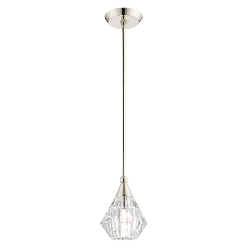 Livex Brussels 1 Light Pendant, Polished Nickel/Clear Crystals