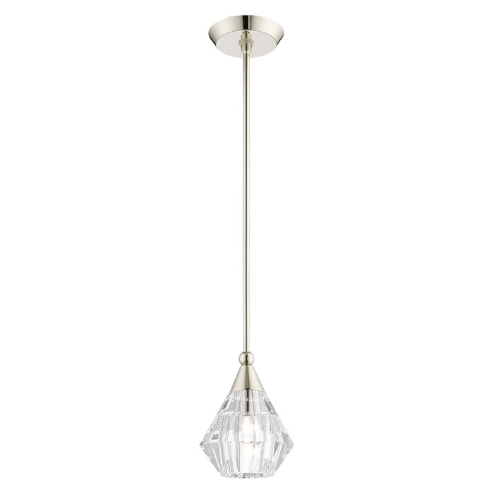 Livex Brussels 1 Light Pendant, Polished Nickel/Clear Crystals