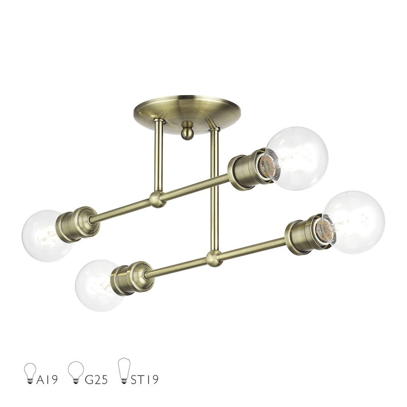 Livex Delacroix 4Lt Semi-Flush, Antique Brass - 47176-01