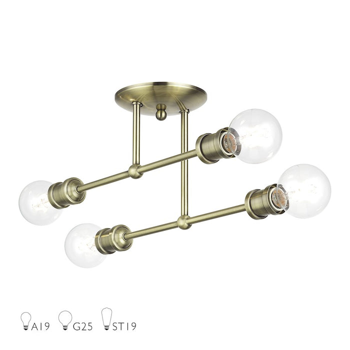 Livex Delacroix 4Lt Semi-Flush, Antique Brass - 47176-01