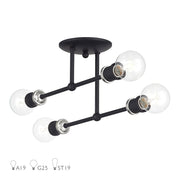 Livex Delacroix 4Lt Semi-Flush, Black/Brushed Nickel Accent - 47176-04