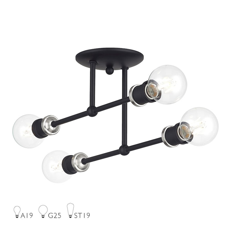 Livex Delacroix 4Lt Semi-Flush, Black/Brushed Nickel Accent - 47176-04