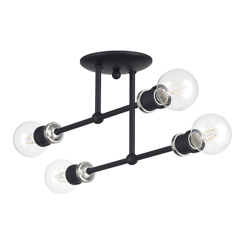Livex Delacroix 4Lt Semi-Flush, Black/Brushed Nickel Accent