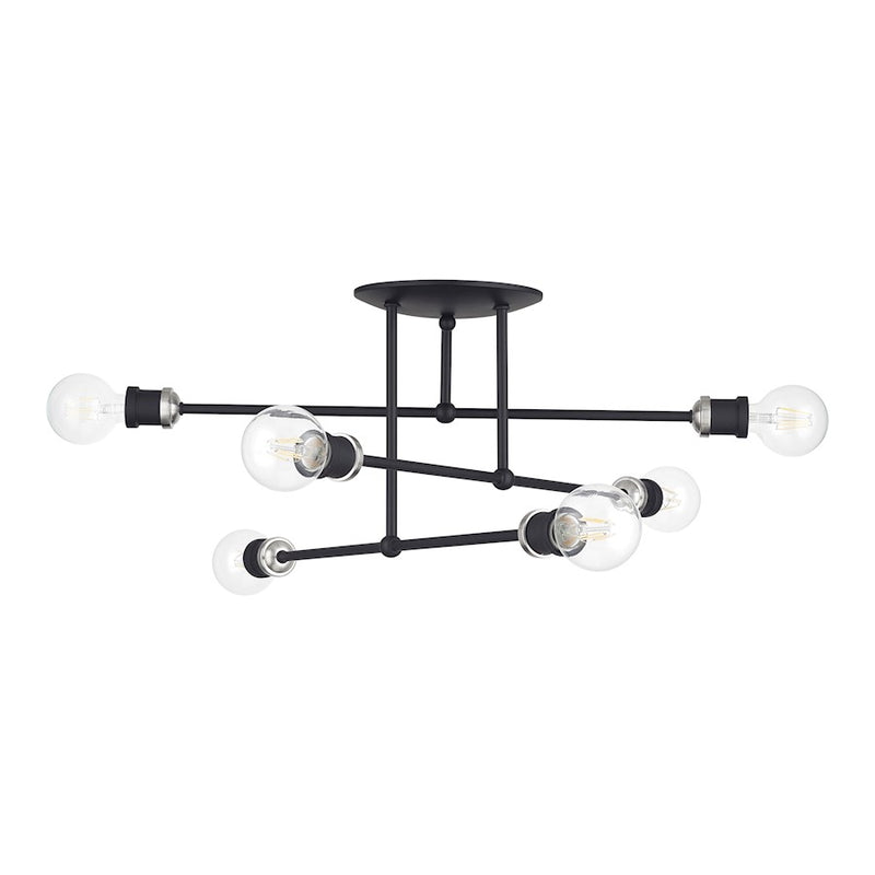 Livex Delacroix 6Lt Semi-Flush, Black/Brushed Nickel Accent